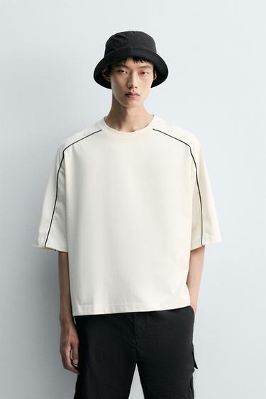 SWEATSHIRT WITH CONTRAST PIPING - Oyster-white by Zara