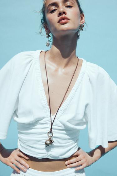 LINEN BLEND BLOUSE WITH RUFFLE SLEEVES - White by Zara