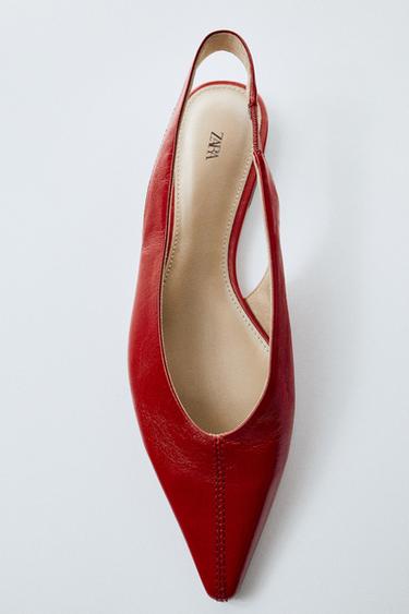 LEATHER SLINGBACK SHOES - Red by Zara