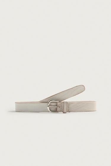 WASHED EFFECT LEATHER BELT - Oyster-white by Zara