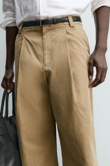 BARREL FIT PLEATED TROUSERS - Beige by Zara