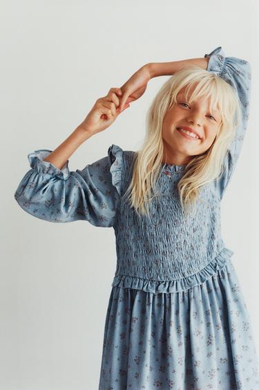 FLORAL SMOCKED DRESS - Light blue by Zara