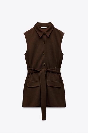 TWILL WAISTCOAT WITH BELT - Brown by Zara - Image 0