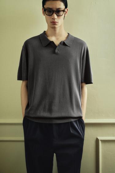RIB KNIT POLO SHIRT - Anthracite grey by Zara