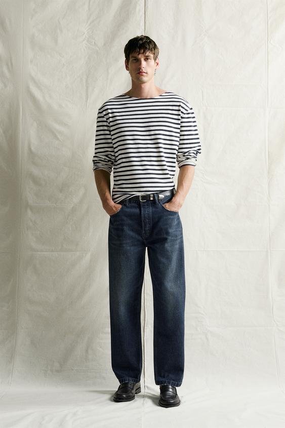 RELAXED FIT JACQUARD STRIPE T-SHIRT - Ecru / Navy by Zara - Image 0