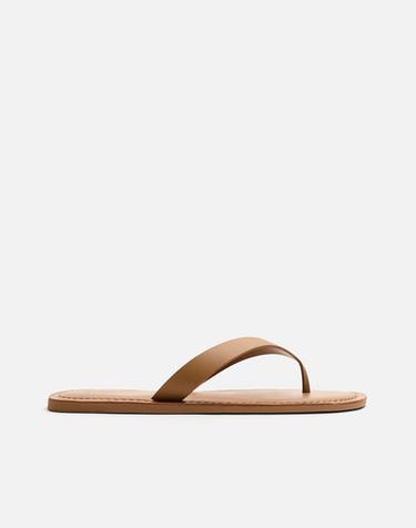 LEATHER STRAPPY SANDALS - Dark tan by Zara