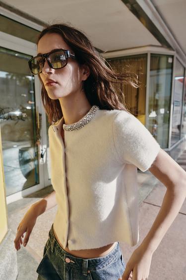 WOOL BLEND JACKET WITH JEWEL NECK - Ecru by Zara