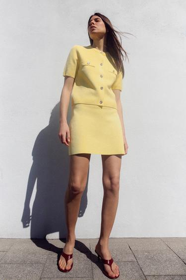 SHORT SLEEVE KNIT CARDIGAN - Yellow by Zara - Image 0