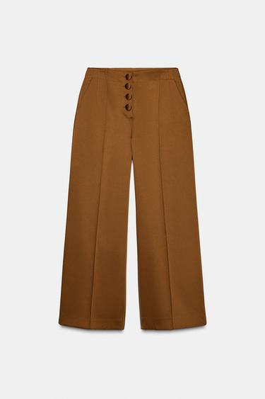 SATIN WIDE-LEG TROUSERS - Caramel by Zara