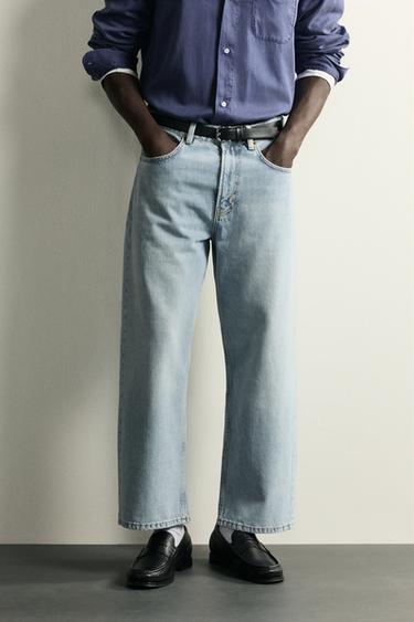 LOOSE-FIT CROPPED JEANS - Mid-blue by Zara