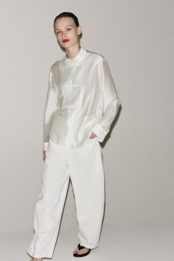 ZW COLLECTION SATIN SHIRT WITH FROG FASTENING - White by Zara - Image 0