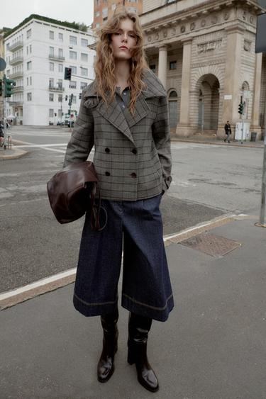 CHECKED DOUBLE-BREASTED JACKET - Brown / Ecru by Zara