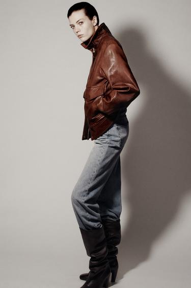 LEATHER BOOTS WITH WIDE CALF - Brown by Zara