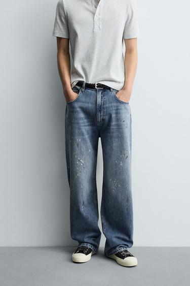 BAGGY FIT JEANS WITH PAINT SPLATTER - Mid-blue by Zara