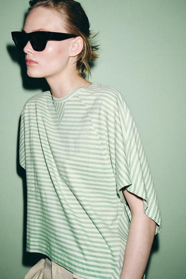 STRIPED OVERSIZED T-SHIRT - Greens by Zara