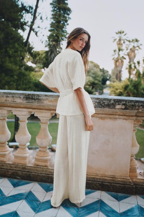WIDE-LEG PLEATED TROUSERS - Ecru by Zara - Image 0