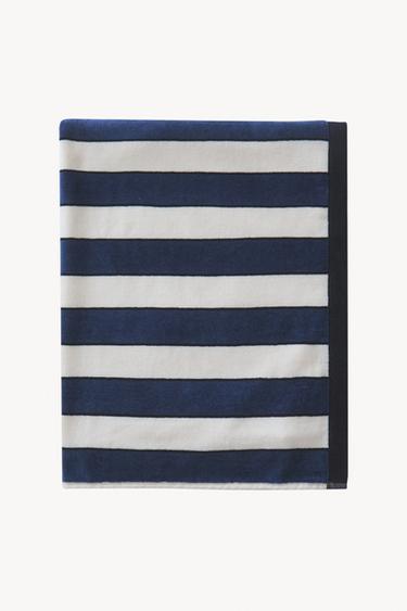 STRIPED VELOUR BEACH TOWEL - Mid-blue by Zara