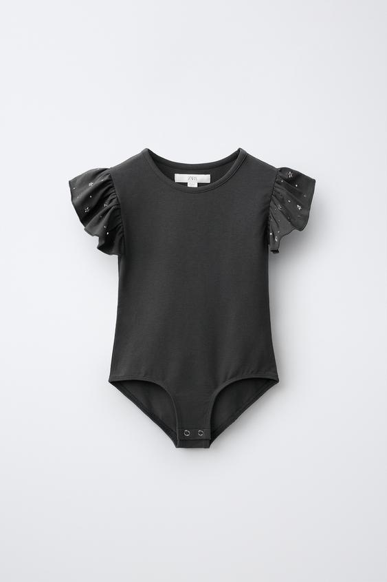 STUDDED RUFFLE SLEEVE BODYSUIT - Anthracite grey by Zara - Image 0