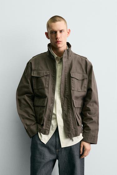 BOXY FIT COTTON CANVAS JACKET - Dark khaki by Zara