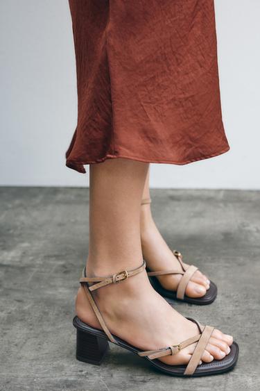SPLIT SUEDE STRAPPY HEELED SANDALS - Sand Brown by Zara - Image 0