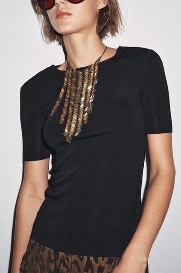 SHORT SLEEVE KNIT TOP - Black by Zara