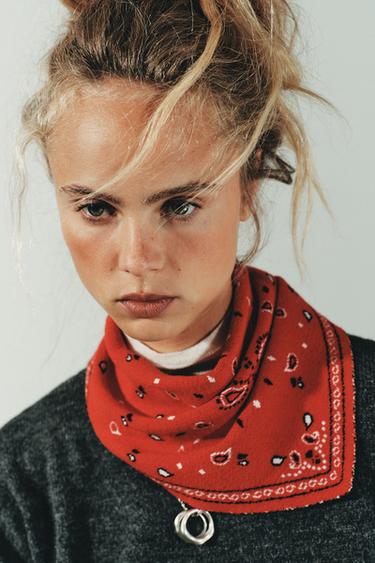 PRINTED KNIT BANDANNA - Red by Zara - Image 0