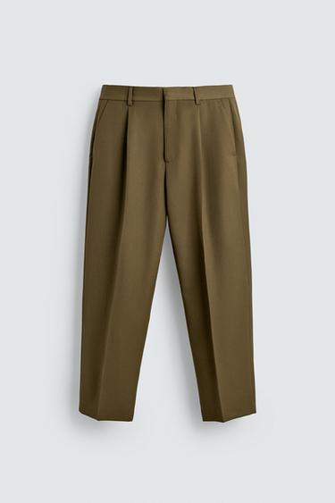 LIMITED EDITION SUIT TROUSERS WITH PLEATS - Dark olive by Zara