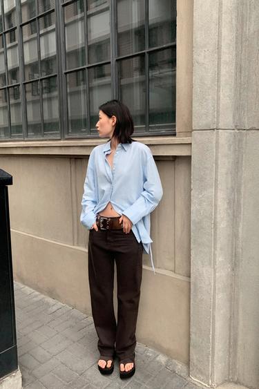 OVERSIZE LINEN BLEND SHIRT - Light blue by Zara