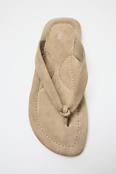 FLAT LEATHER SANDALS - Beige by Zara