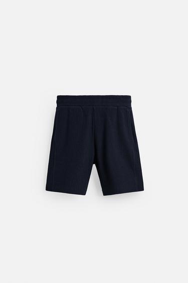 OPENWORK TEXTURED BERMUDA SHORTS - Navy blue by Zara