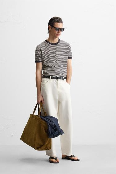 STRIPED KNIT T-SHIRT - Brown / Taupe by Zara - Image 0