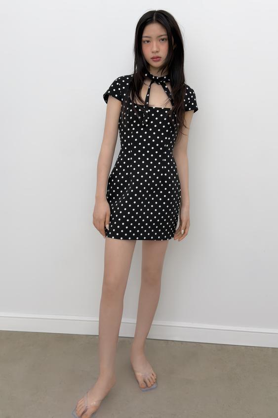 SHORT DRESS WITH POLKA DOT TIE - Black / White by Zara - Image 0
