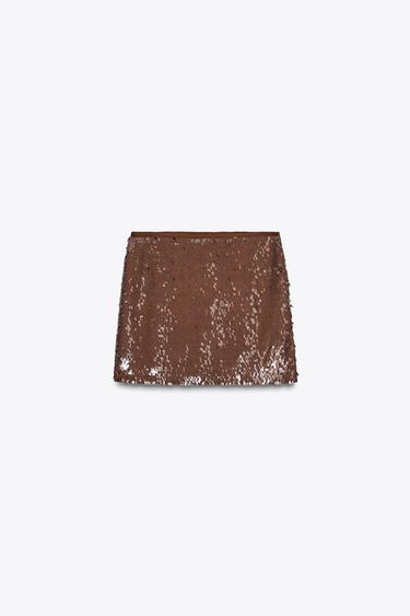 SEQUIN MINI SKIRT - Brown by Zara
