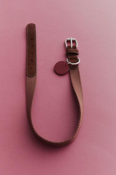 LEATHER PET COLLAR - Burgundy by Zara