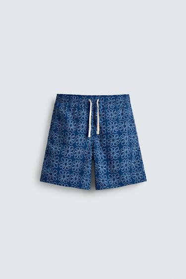 LONG FLORAL PRINT SWIMMING TRUNKS - Bluish by Zara