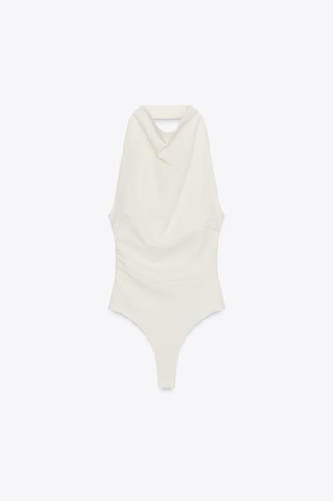 OPEN BACK HALTER BODYSUIT - Oyster-white by Zara