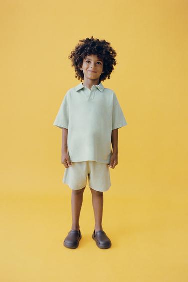 PLAIN POLO SHIRT AND JOGGING BERMUDA SHORTS SET - Green by Zara