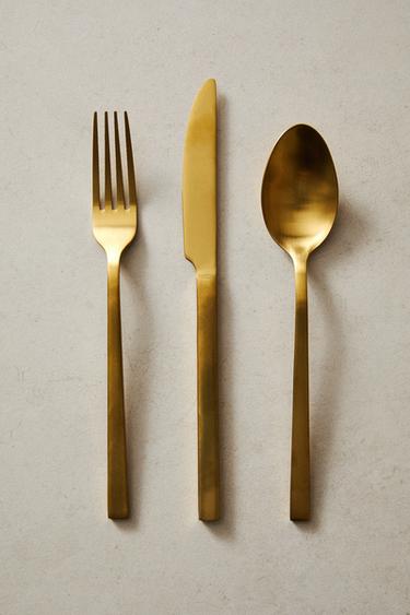 3-PIECE GOLDEN STEEL CUTLERY SET - Gold by Zara