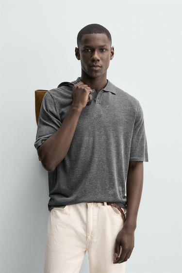 RELAXED FIT KNIT POLO SHIRT - Grey marl by Zara