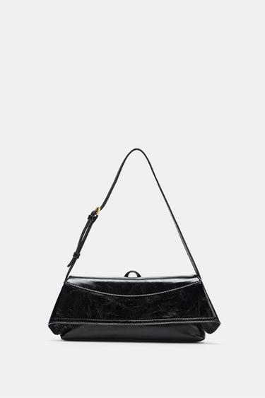 LEATHER SHOULDER BAG WITH FLAP - Black by Zara