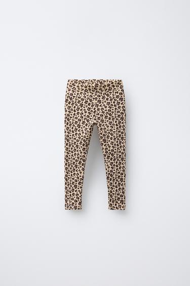 PRINTED RIBBED LEGGINGS - camel by Zara