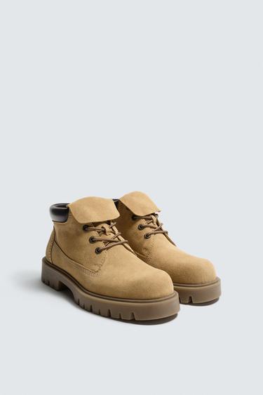 LEATHER CHUNKY BOOTS - Beige by Zara