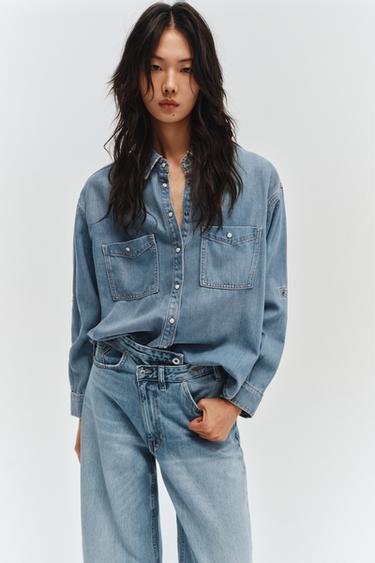 OVERSIZED DENIM SHIRT - Mid-blue by Zara