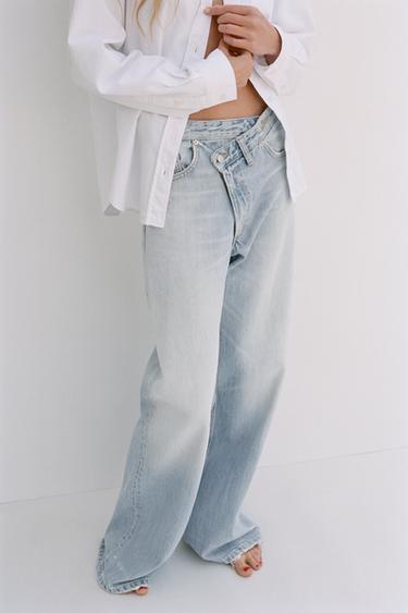 TRF HIGH-WAIST WIDE LEG CROSSOVER JEANS - Light blue by Zara