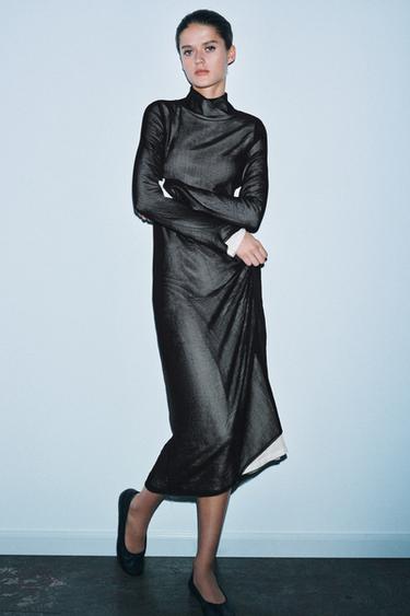 LONG CONTRAST DRESS - Black / White by Zara