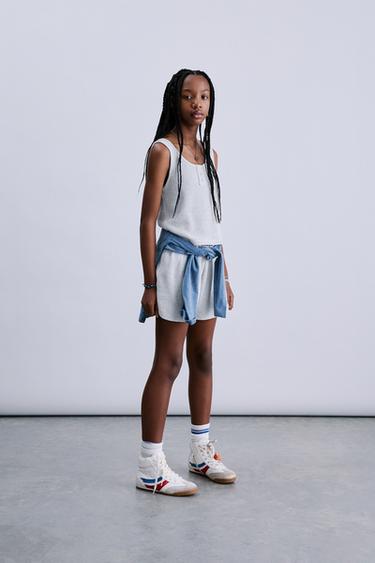 WAFFLE TEXT TOP - Grey marl by Zara