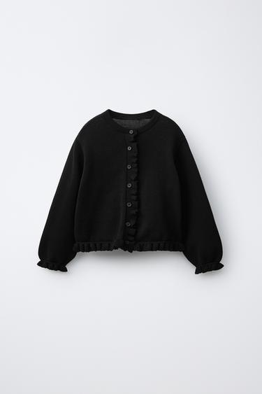 KNIT CARDIGAN WITH RUFFLE - Black by Zara