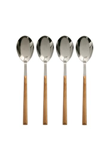 PACK OF SPOONS WITH WOOD-EFFECT HANDLES (PACK OF 4) - Brown by Zara