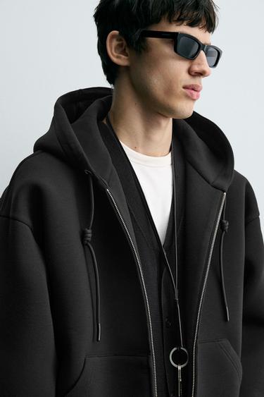 NEOPRENE-EFFECT HOODIE - Black by Zara