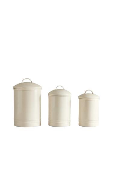 LACQUERED METAL CYLINDRICAL JAR - Cream by Zara
